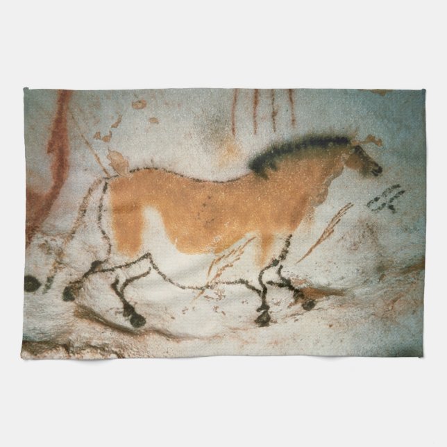 Cave teckning Lascaux Fransk Förhistorisk Kökshandduk (Horisontell)