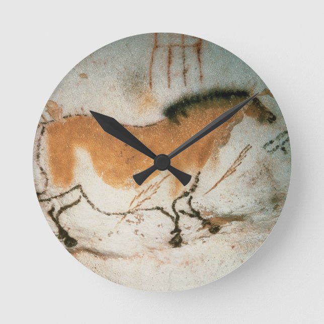 Cave teckning Lascaux Fransk Prehistorisk Teckning Rund Klocka (Framsida)