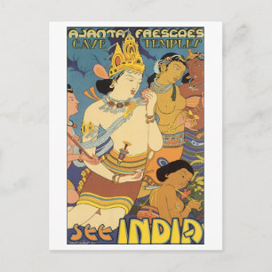 Cave Temples, se India Travel Poster Vykort