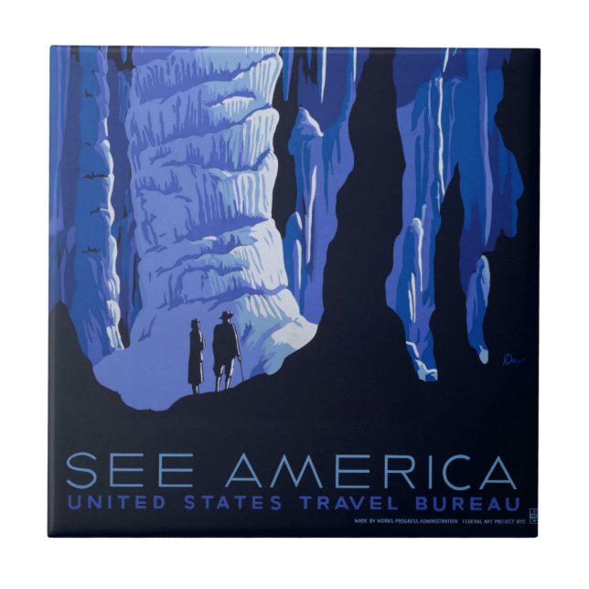 Cave Travel Cavern Vintage resor Poster Kakelplatta (Framsidan)