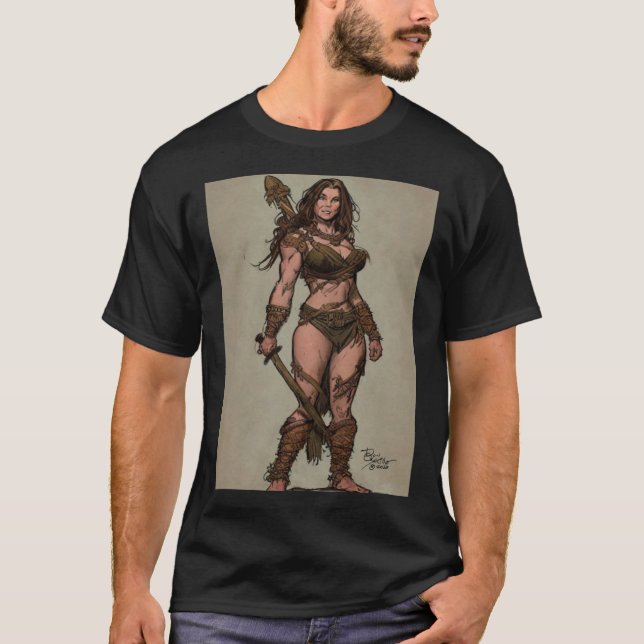 Cave Warrior Girl by Don Castillo T Shirt (Framsida)