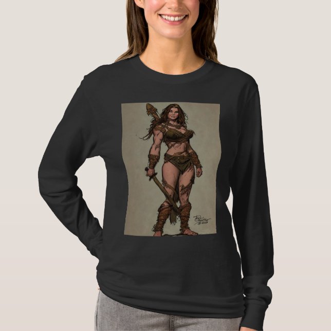 Cave Warrior Girl by Don Castillo T Shirt (Framsida)