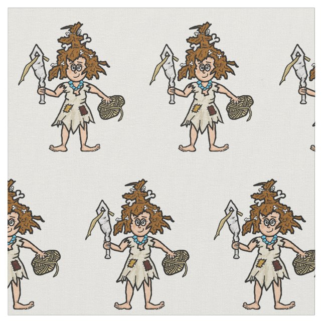 Cave Woman Seamstress Fabric Tyg (Närbild)