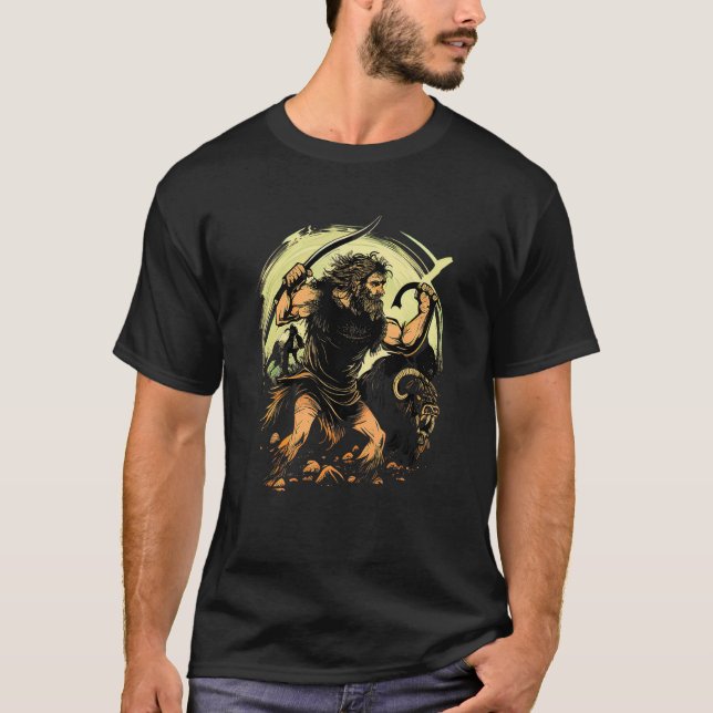 Caveman Hunting Beasts T Shirt (Framsida)