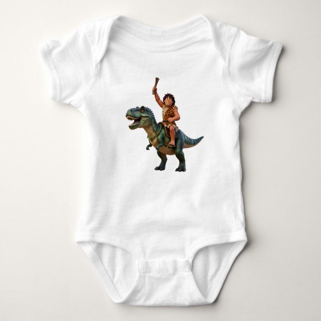 Caveman Riding Dinosaur Cartoon Image T Shirt (Framsida)
