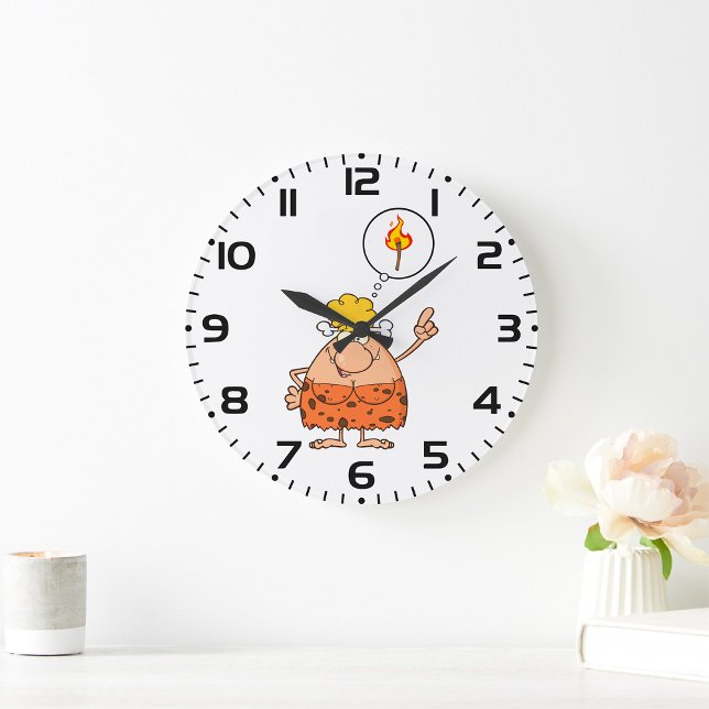 Cavewomen Tinking of Fire Stick Stor Klocka (Skapare uppladdad)