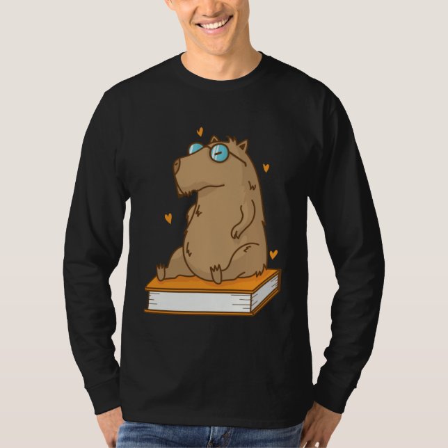 Caviidae Guinea Pig loves reading Books T Shirt (Framsida)