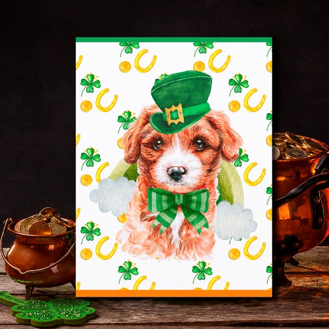 Cavoodle Hund Shamrock St. Patricks Day Helg Vykort (Skapare uppladdad)