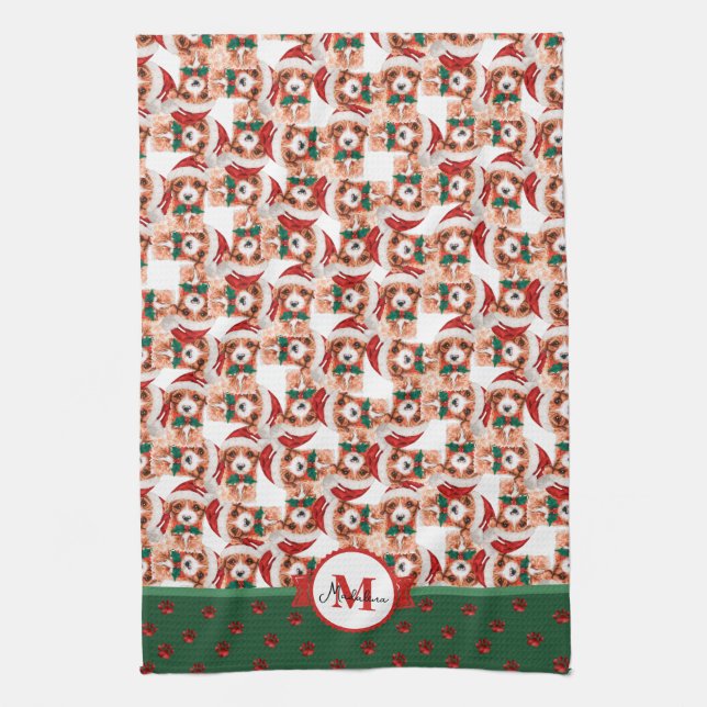 Cavoodle Mönster Monogram Jul Hund Kökshandduk (Vertikal)