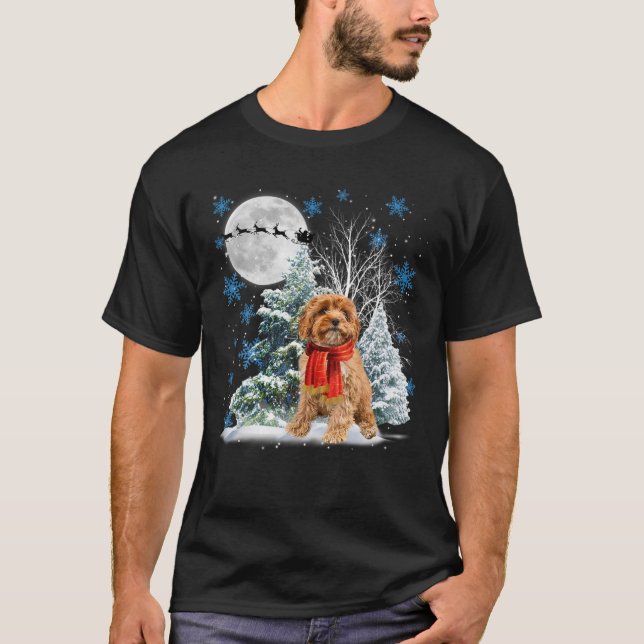 Cavoodle under Moonlight Snö jul Pajama T Shirt (Framsida)