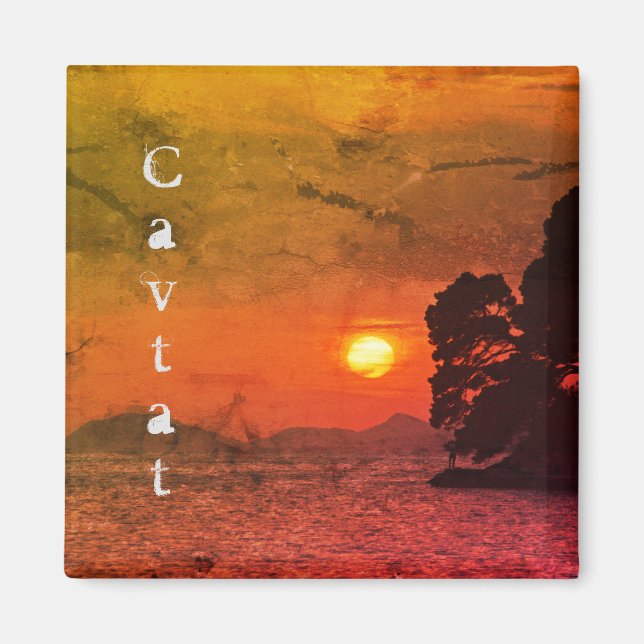 Cavtat, Kroatiens syn på solnedgången 1974-filterk Magnet (Framsidan)