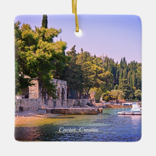 Cavtat, Kroatiens vy över Beach Julgransprydnad Keramik (Framsida)