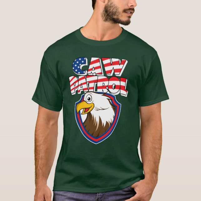 Caw Patrol Bald Eagle American Red White Blue Flag T Shirt (Framsida)