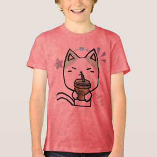 Cawaii Funny cat with coffee Cute Cat anime style T Shirt