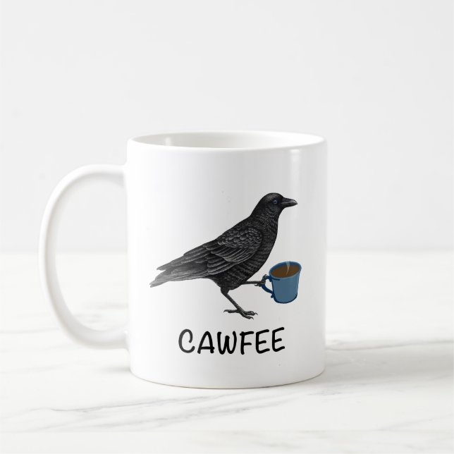 Cawfee Mug, Bird Mug, Crow Mug, Birding Gifts, Bir Kaffemugg (Vänster)