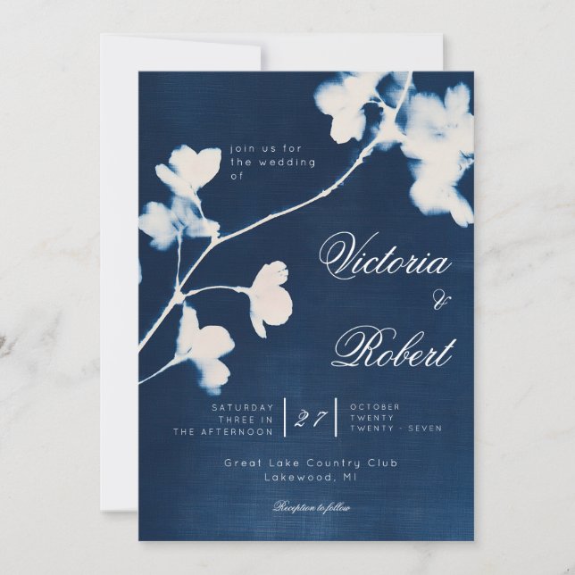 Cayanotype Soltryck Blommig Bröllopsinbjudan Inbjudningar (Framsida)