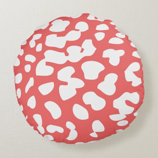 Cayenne och White Leopard Print Round Pillow Rund Kudde (Baksidan)