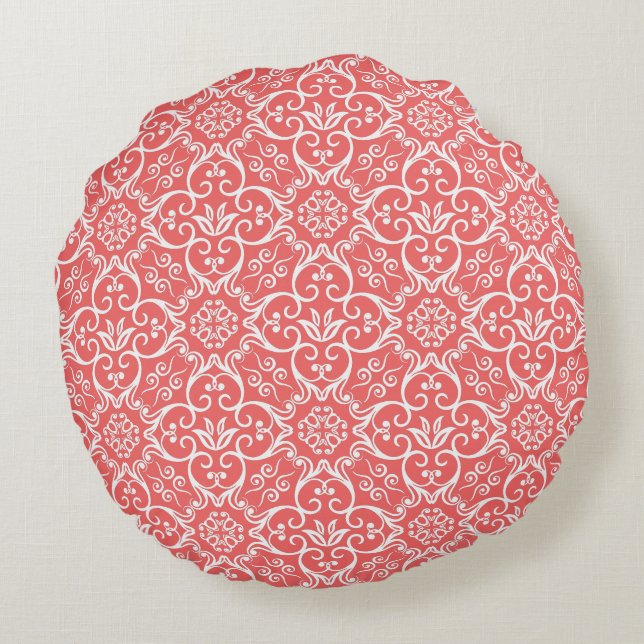 Cayenne & White Damask Round Pillow Rund Kudde (Baksidan)