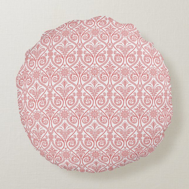Cayenne & White Damask Round Pillow Rund Kudde (Baksidan)