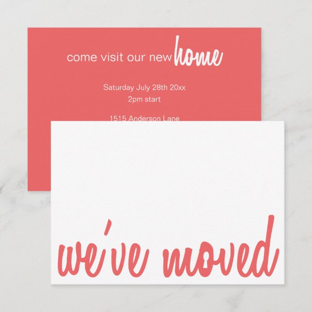 Cayenne & White Vi har flyttat Houseuppvärmning In Inbjudningar (Fram/baksida)