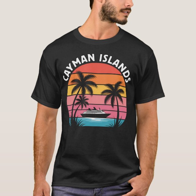 Cayman Islands Vacation Sunset Palm Trees T Shirt (Framsida)