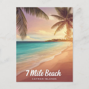 Cayman-ö 7 sjömil strand Vattenfärgsfärg Målning Vykort
