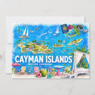 Caymanöarna Illustrerad Reskarta Postkort Inbjudningar