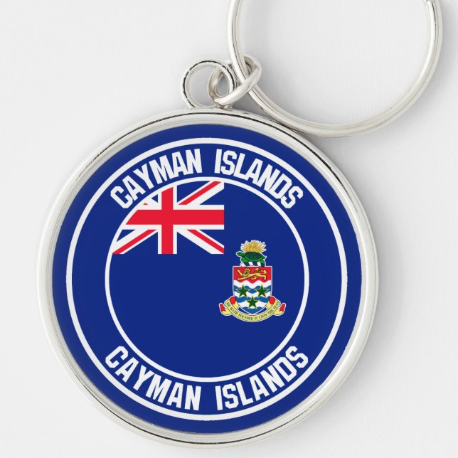 Caymanöarna Round Emblem Rund Silverfärgad Nyckelring (Framsidan)