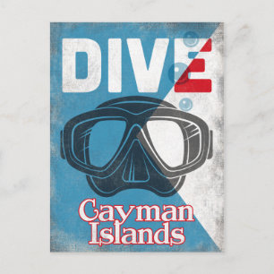 Caymanöarna Vintage Dyka Mask Vykort
