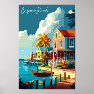 Caymanöarna vintage resor illustration poster