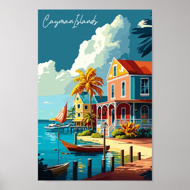 Caymanöarna vintage resor illustration poster (Framsidan)