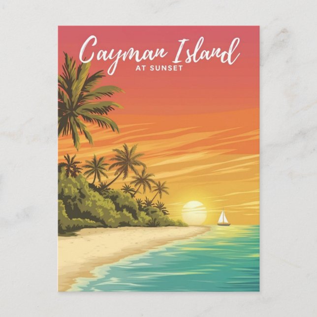 Caymanön vid Sunset Watercolor Painting Vykort (Framsida)