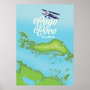 Cayo Coco Kuba vintage stil karta. Poster