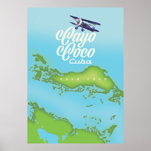 Cayo Coco Kuba vintage stil karta. Poster (Framsidan)