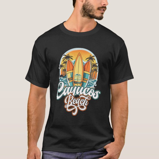 Cayucos tre Surfboard och Handflatan Träd Circle T Shirt (Framsida)