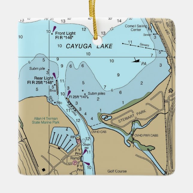 Cayuga Sjö Ithaca NY-diagram Julgransprydnad Keramik (Framsida)