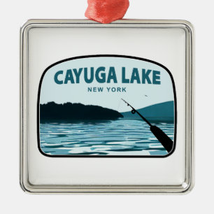 Cayuga Sjö New York Fishing Rod Julgransprydnad Metall