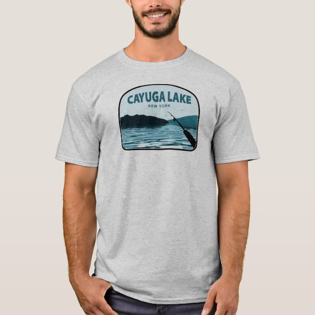 Cayuga Sjö New York Fishing Rod T Shirt (Framsida)