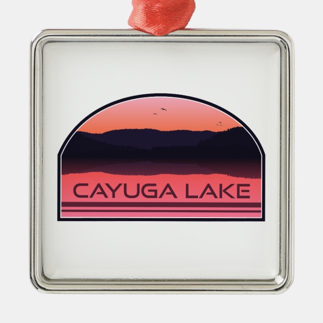 Cayuga Sjö New York Red Sunrise Julgransprydnad Metall (Framsidan)