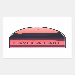 Cayuga Sjö New York Red Sunrise Rektangulärt Klistermärke