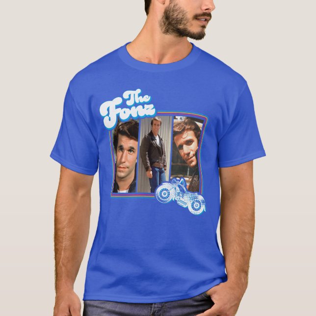 CBS Happy Dayshe Fonz Mens Unise Grey Cartoon Crew T Shirt (Framsida)