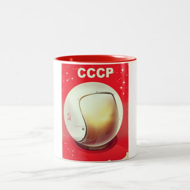 CCCP vintage Red Sovjetspace poster Två-Tonad Mugg (Center)