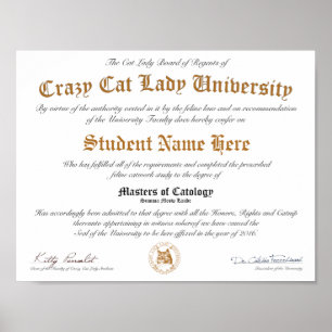 CCLU-diploma - Guld Seal - Cat Porträtt Poster