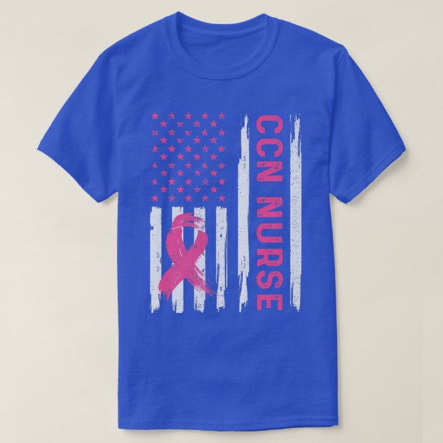 CCN Nurse American Flagga Nurse Breast Cancer Awar T Shirt (Design framsida)