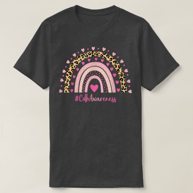 Cdh Awareness Rosa Heart Leopard Rainbow Cdh Warri T Shirt (Design framsida)