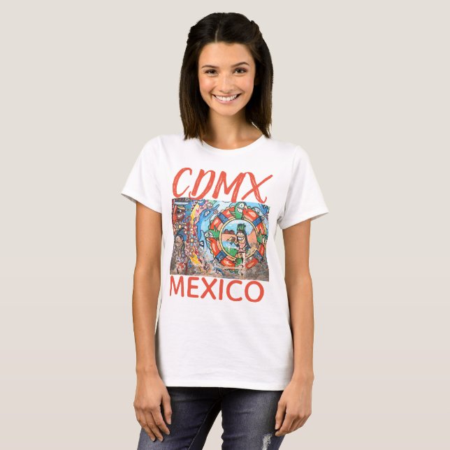 CDMX Mexico street graffitti mural T Shirt (Hel framsida)