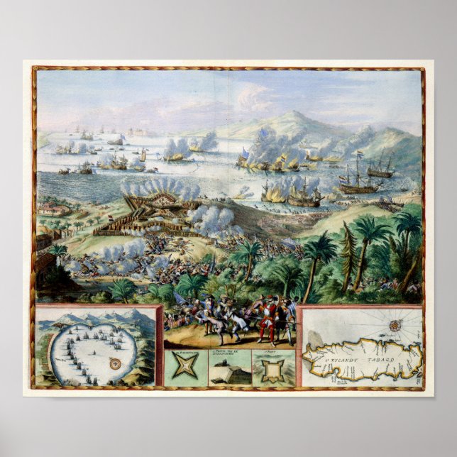 Cdr Binckes förlovad Fransk Fleet på Tobago 1676 Poster (Framsidan)