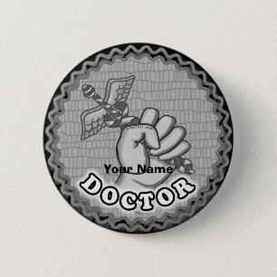 Cduceus Hand Doktor-nål för eget namn Knapp