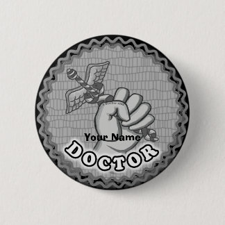 Cduceus Hand Doktor-nål för eget namn Knapp