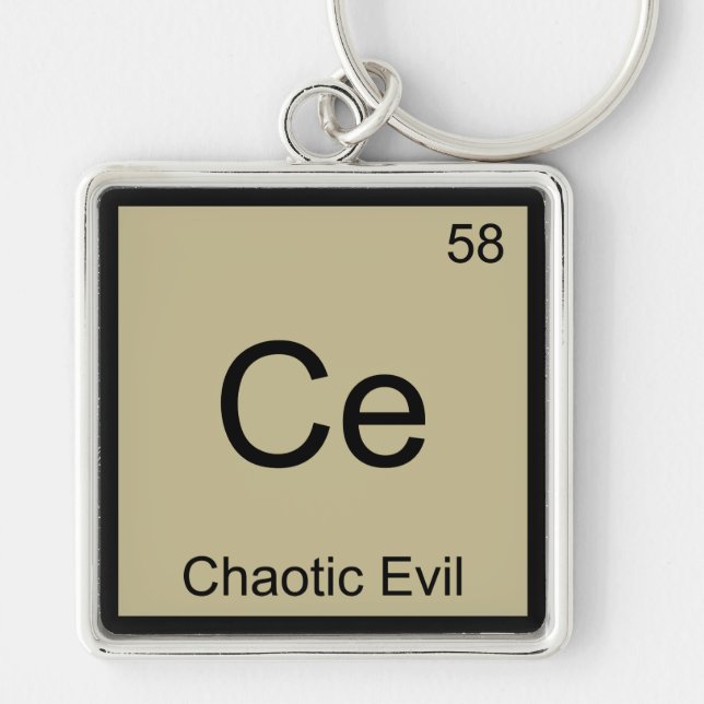 Ce - Chaotic Evil Chemistry Inslag Symbol T-Shirt Fyrkantig Silverfärgad Nyckelring (Framsidan)